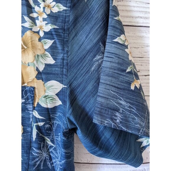 Attitude Hawaiian Silk Men's Shirt Blue Hibiscus Floral Button Down Size M - Picture 5 of 9
